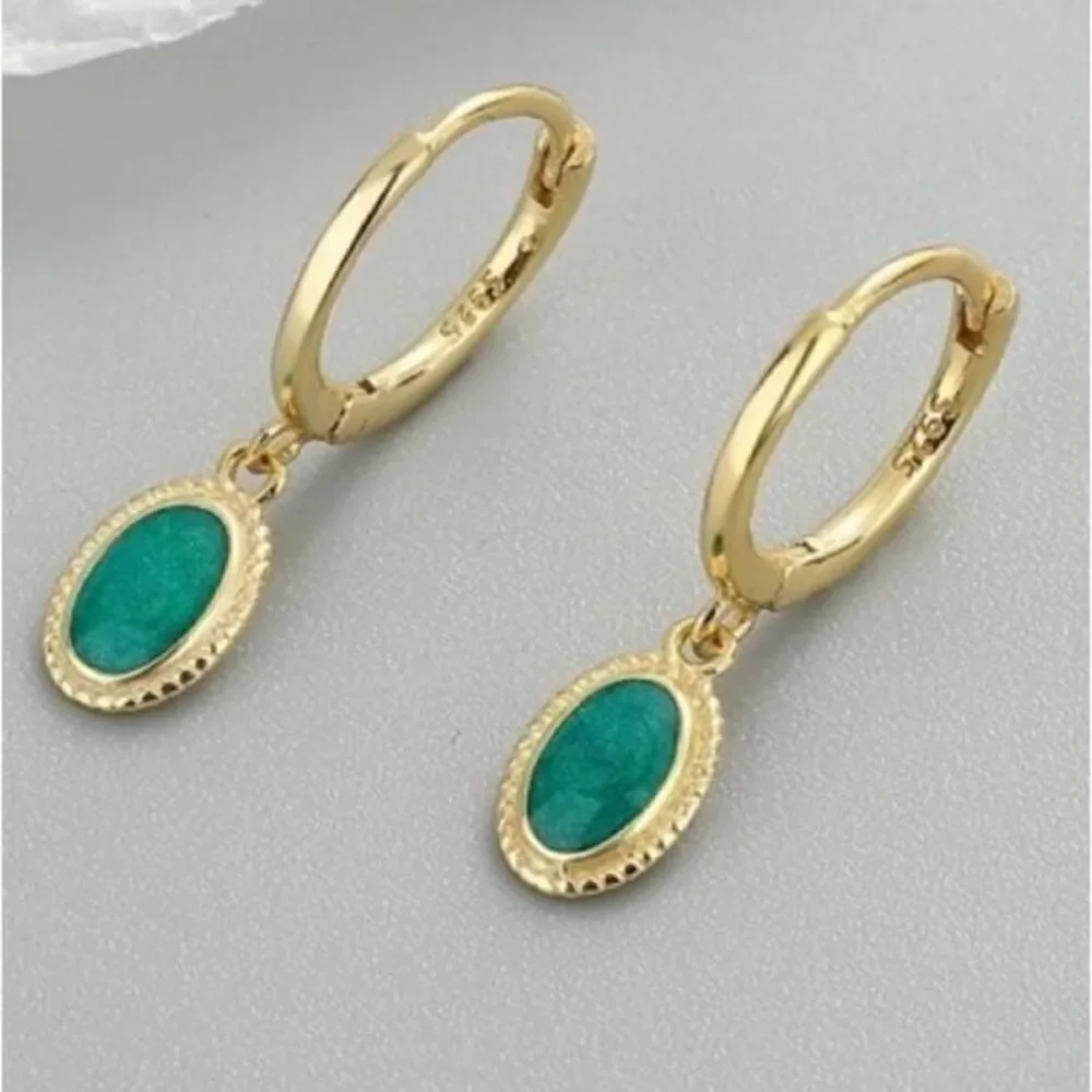 The Dainty Green Earring in 18k gold plating over 925